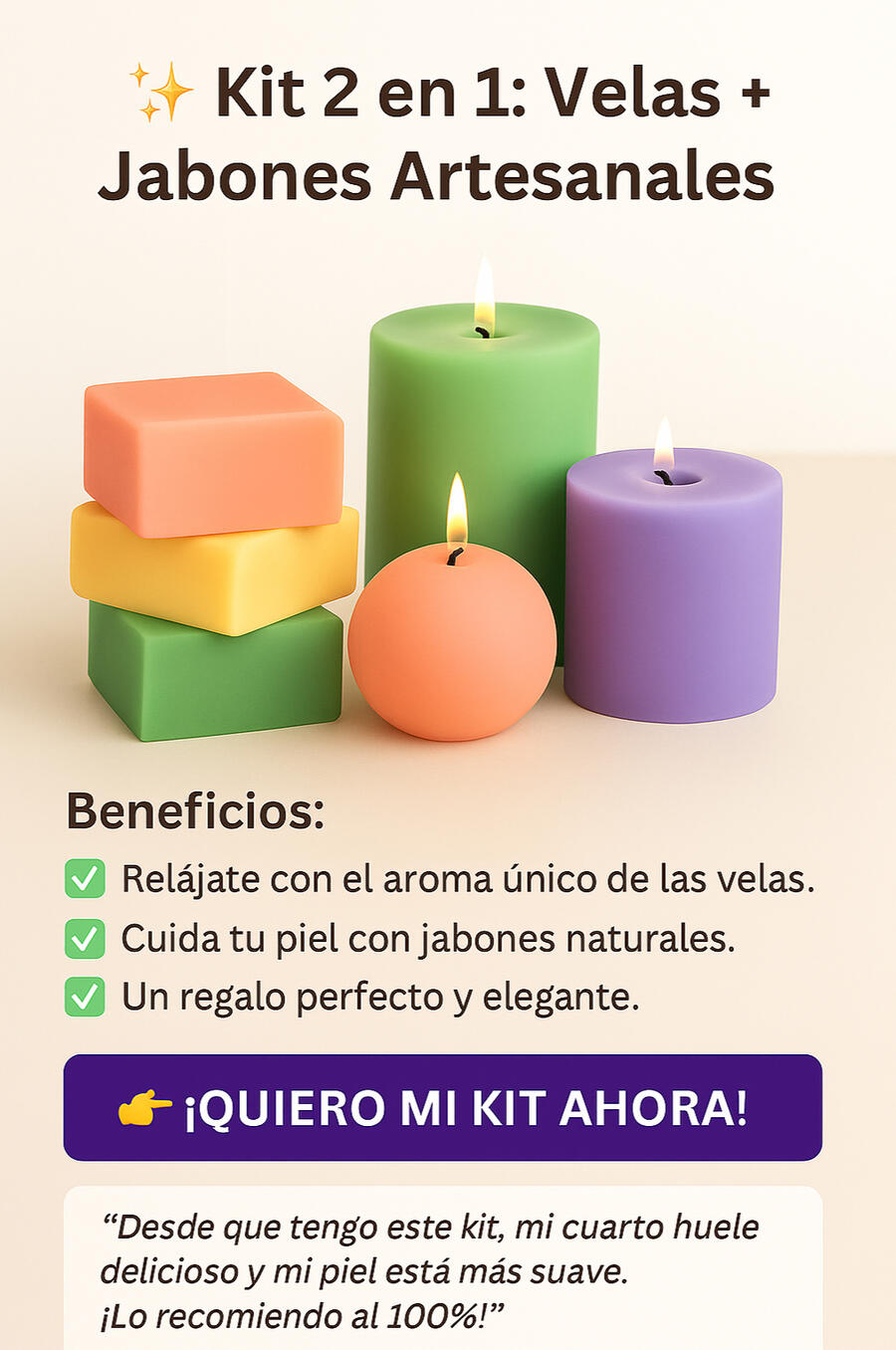 Kit 2 en 1 velas y jabones artesanales – beneficios